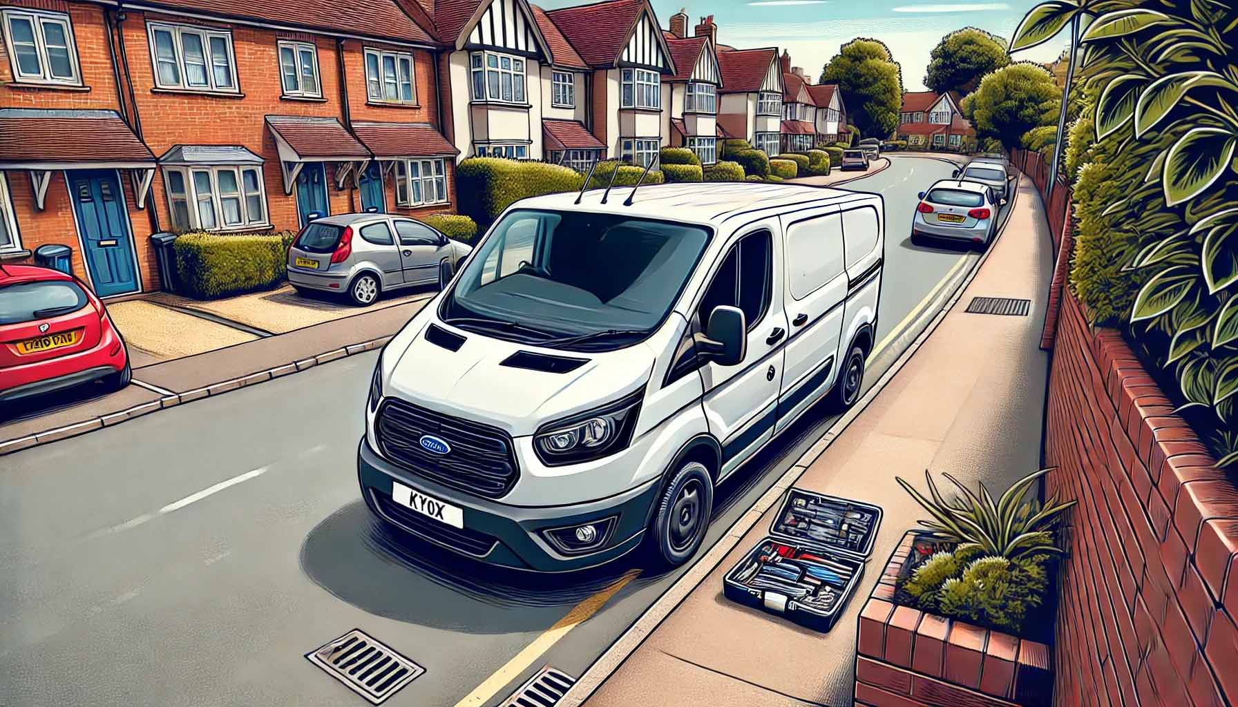 A modern locksmith van parked on a suburban street in Staines